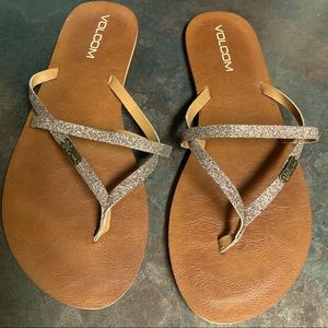 Volcom Rose Gold Glitter Flip-Flops